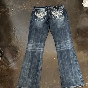 Miss Me Dark Blue Flare Jeans with Embroidery